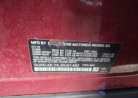 2018 BMW X6 Sdrive35I z USA, uszkodzony, nr VIN 5UXKU0C56J0G81482